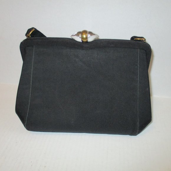 *Vintage Morris Moskowitz Black Peau de Soie Petite Satchel Lucite Clasp - Picture 2 of 6
